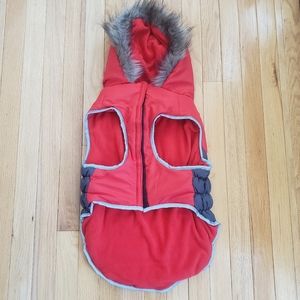 New B.Happi Dog Puffer Red Winter Coat XL Hooded Faux Fur Hood Hook and Loop